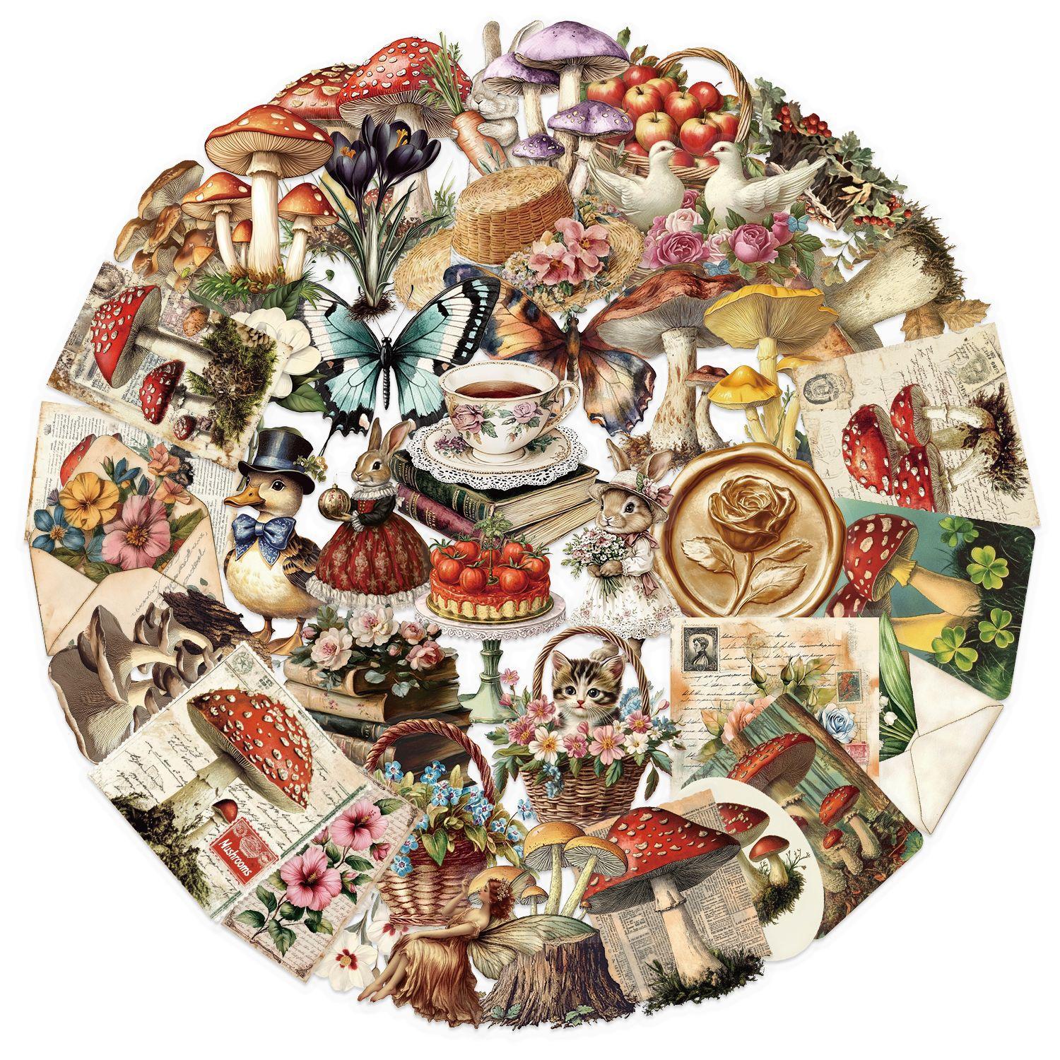 

50 шт. Прозрачные Инс Ретро Наклейки в виде Грибов Водонепроницаемые Прозрачные ПЭТ Ручные Материалы Декоративные Гитара Блокнот