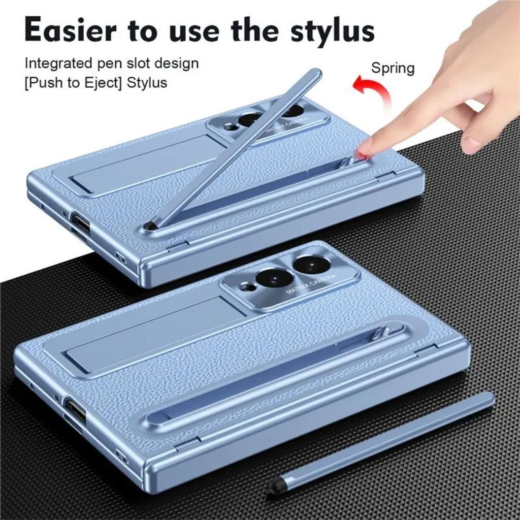 ZFold8 Phone Case Invisible Bracket Lichee Leather Cover with Pen Slot Screen Film for Samsung Galaxy Z Fold 8 Ultra 7 6 5 4
