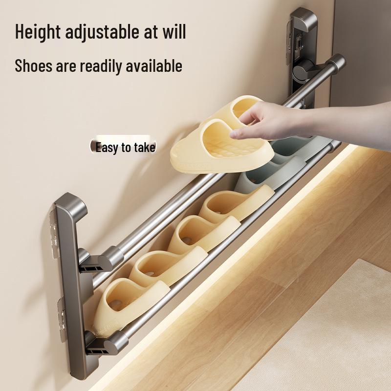 Wall-Mounted Foldable Slipper Rack: Non-Punch, Multi-Layer Shoe Storage for Bathroom Doors