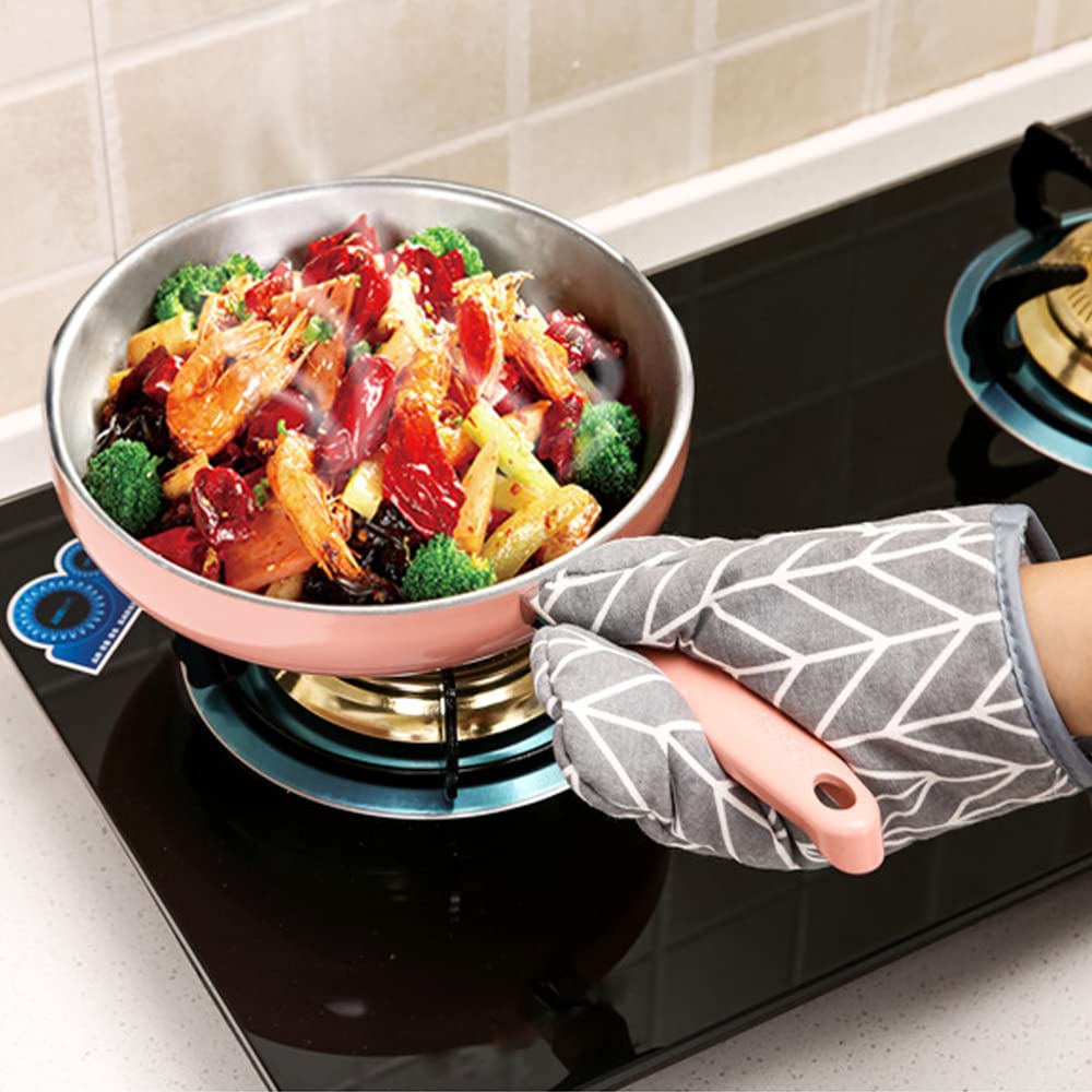 Guantes de cocina y manoplas para horno Samcos para y manoplas flexibles resistentes al calor, antideslizantes para cocinar, barbacoas, hornear, algodón, antiquemaduras (gris)