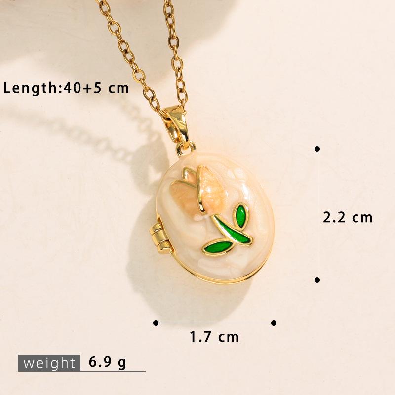 Stunning Retro Enamel Photo Album Necklace with Clavicle Chain for Women