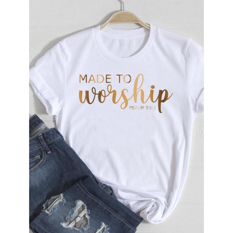 

(European Size) Cute Women Tee Faith Letter Style Top Short Sleeve Fashion Print Lady Clothing Casual T-shirt Female Graphic T-shirts 4XL