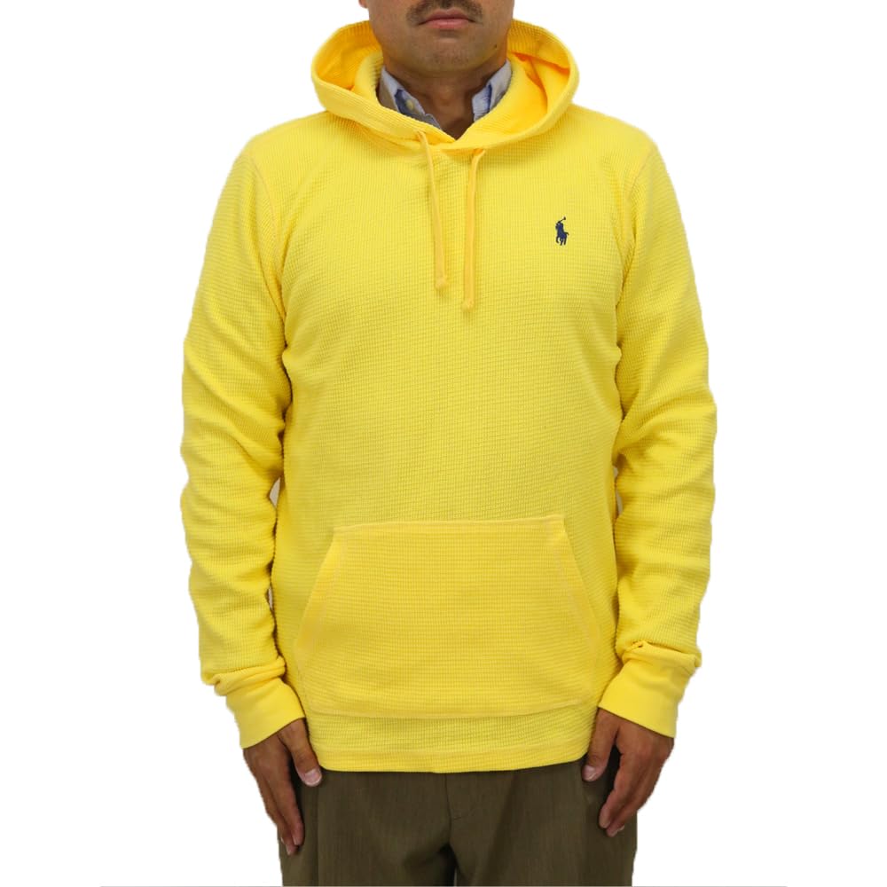 

Polo Ralph Lauren Waffle Thermal Pullover Hoodie with Embroidered Pony Yellow Men s Logo, 0102636-XL-YELLOW, [Used]