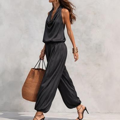 Women Summer Two Piece Sets Cowl Neck Sleeveless Top And Crop Pants Matching Sets Casual Going Out Lounge Outfit