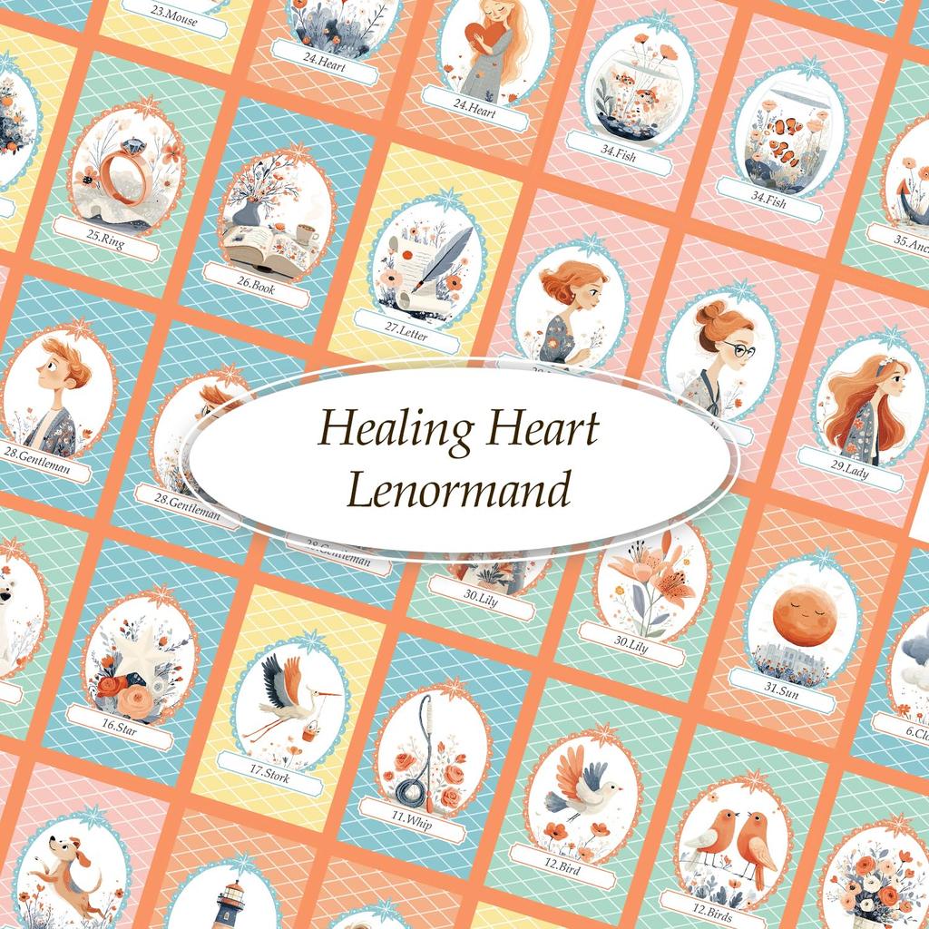 [Officially Imported, Limited Quantity] Healing Heart Lenormand | Lenormand Card Set of 49 [Includes Drawstring Pouch] with Japanese Keyword Cards