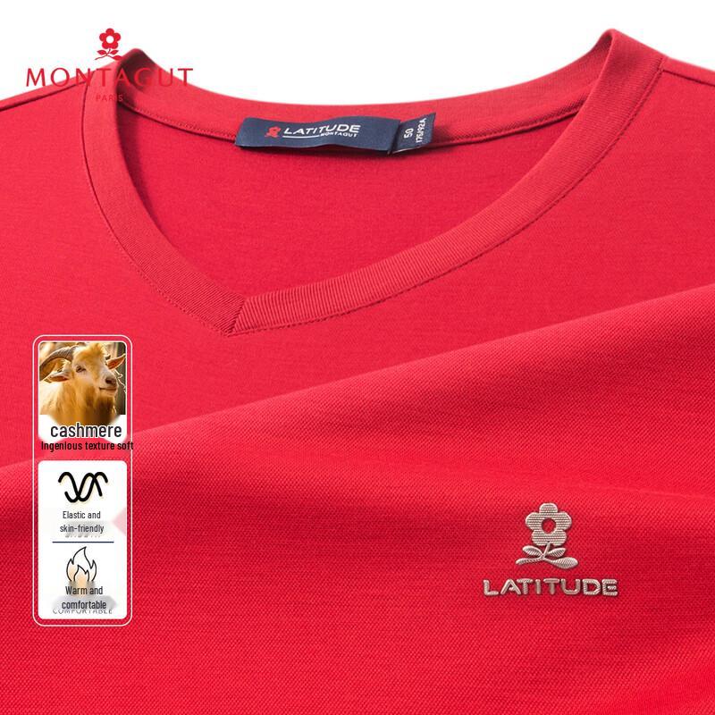 MONTAGUT Men s V-Neck Long-Sleeve T-Shirt with Cashmere Blend 50