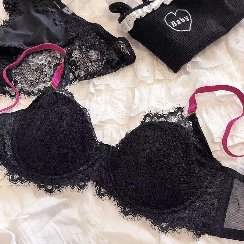 European & American Deep V Lace Color Block See-through Bra & Panty Set for Women - Enhancing & Sexy