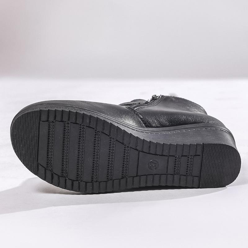 Außenhandel Herbst neue runde Zehen Keilabsatz seitlicher Reißverschluss kurze Lederstiefel Damen grenzüberschreitend große Größe Gürtelschnalle runde Zehen und Stiefeletten