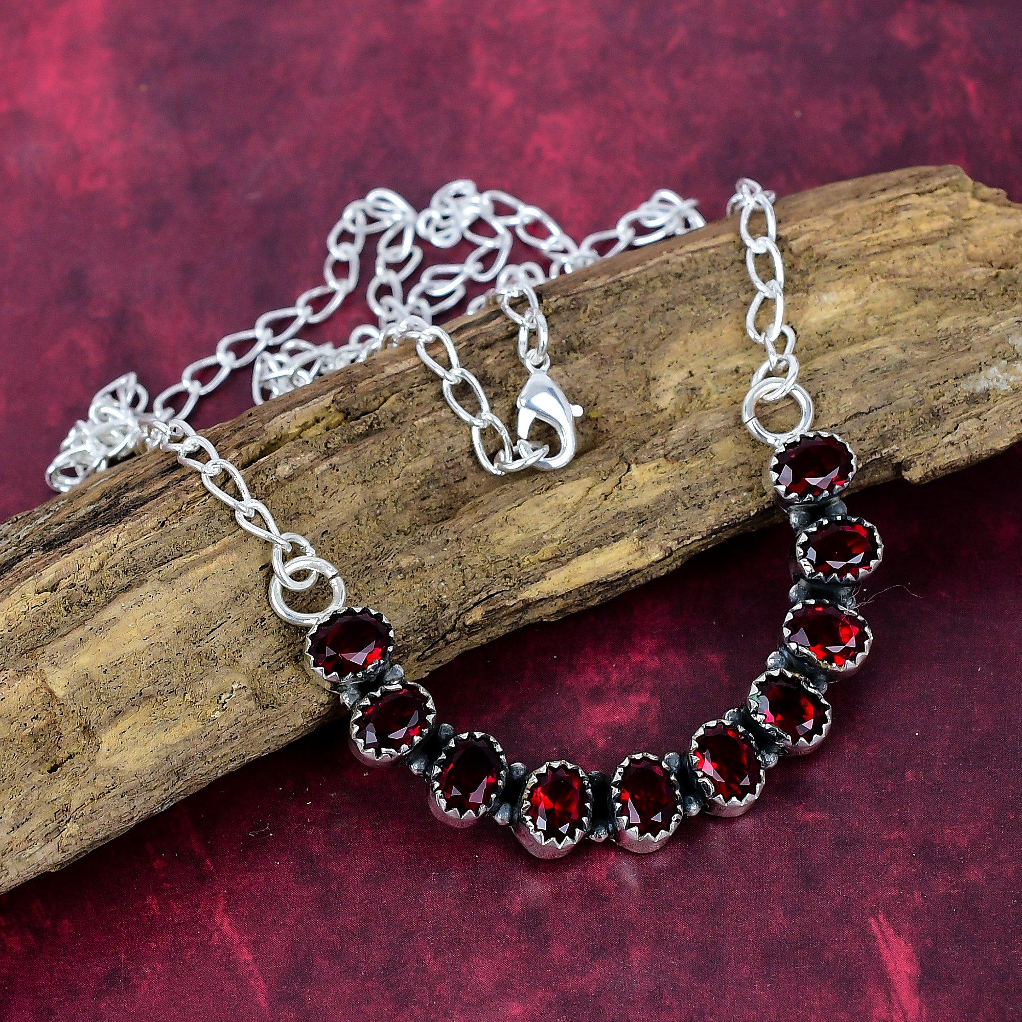 

Ожерелье с красным гранатом, драгоценные камни, ожерелье из чистого серебра 925 пробы, ювелирные изделия ручной работы, ожерелье с камнем по случаю рождения, подарок для него красный