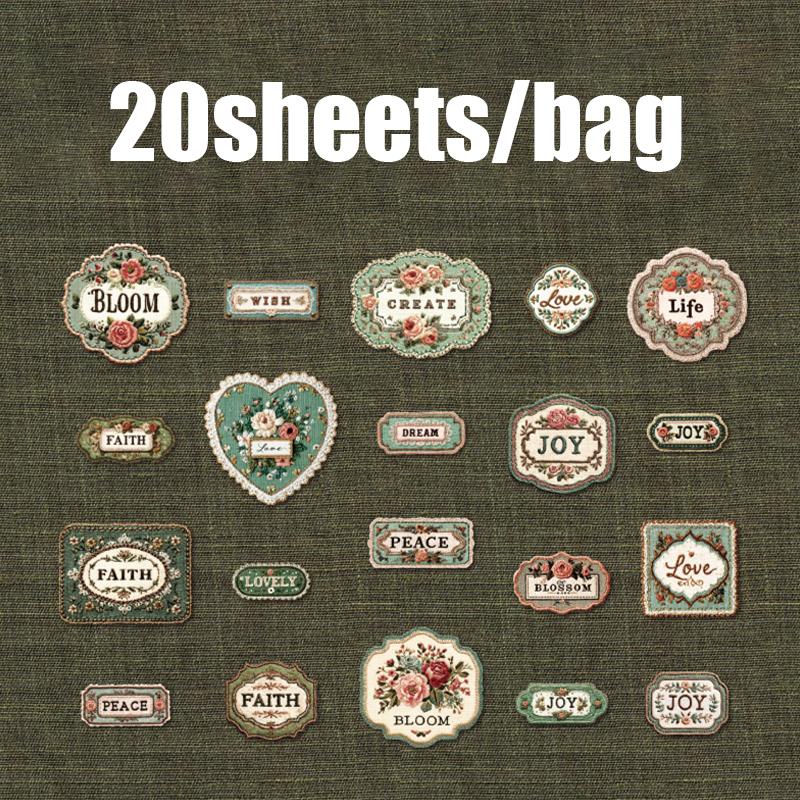 20 Sheets Vintage Fabric Theme Sticker Pack For DIY Scrapbooking Guitar Phone Case Notebook Decoration Craft Supplies