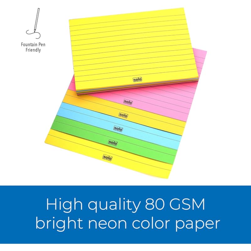 SOLO Memo Ruled Blocks Pack of 2, 100 Tear-Off Sheets in 5 Different Color with 80 GSM, Fountain Pen Friendly Lined Page