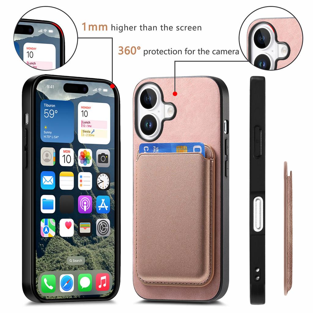 B2 For iPhone 16 Case Detachable Magnetic Card Bag Leather+TPU Phone Cover