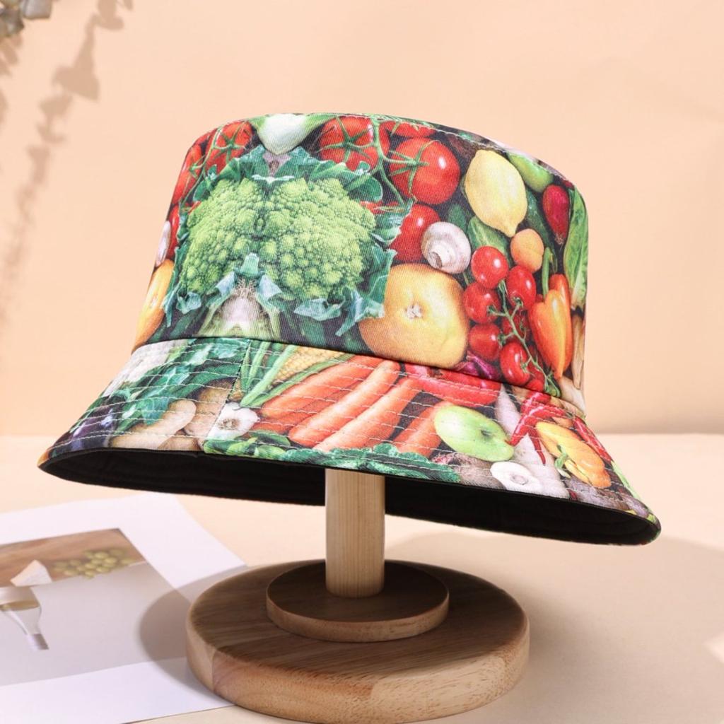 Printed Mushroom Vegetable Printed Bucket Hat Outdoor Sunshade Sunscreen Bucket Hat