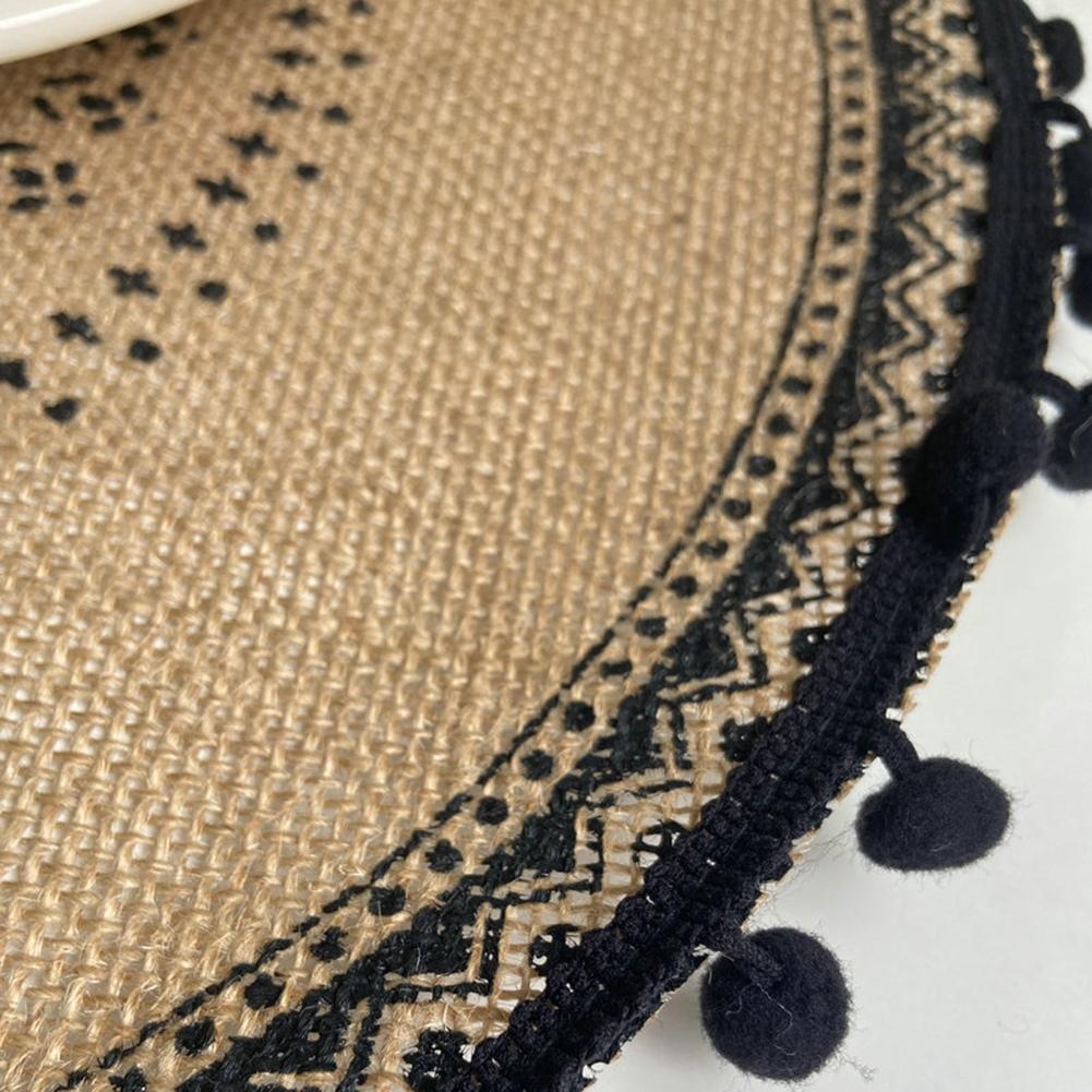 Round Placemat Cotton Place Mats Heat Resistant Anti-Slip Rustic Cloth Table Mats with Tassels for Dining Table Decorations