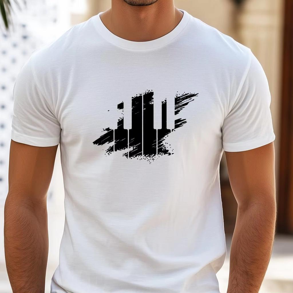 MenS Casual Summer TShirt with Abstract Keyboard Print Cotton Crew Neck Short Sleeve Tee Regular Fit Streetwear for Adults