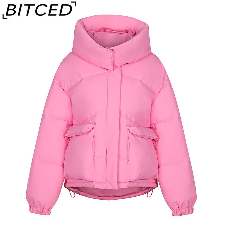 BITCED Women's Loose-Fit Puffer Jacket with Hood - Short-Length Thickened Winter Coat