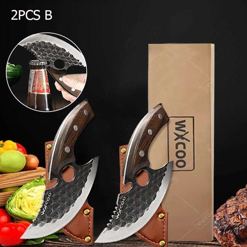 WXCOO Multifunctional Kitchen Knife Chef Knife for BBQ Cooking Meat Cleaver Butcher Knife Fruit Slicing Wooden Handle