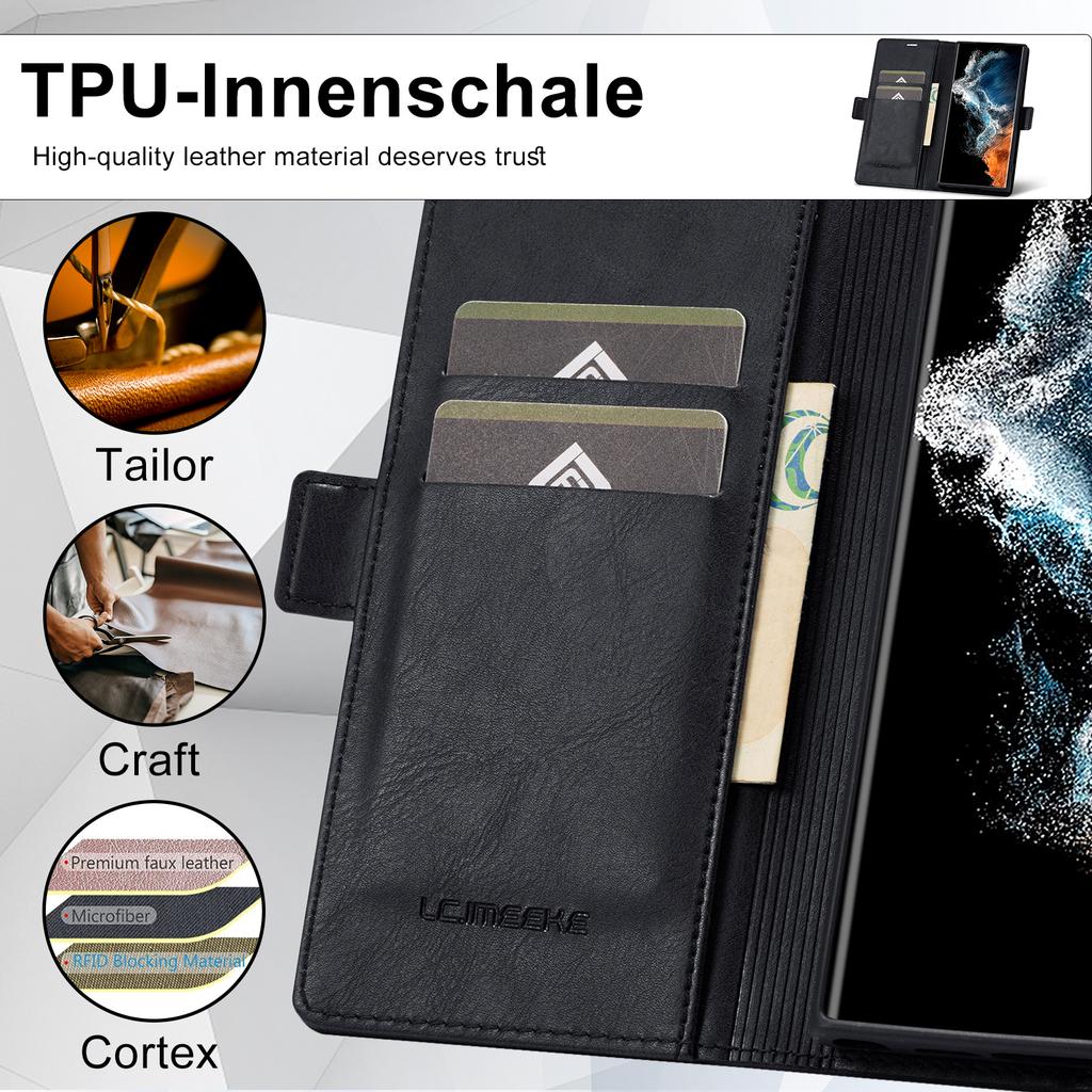 LC.IMEEKE For Samsung Galaxy S24 Ultra Case RFID Blocking Wallet Leather Phone Cover