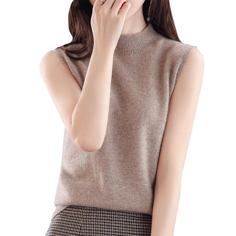 Women's Sleeveless High Neck Loose Knit Top - Black Autumn Base Layer