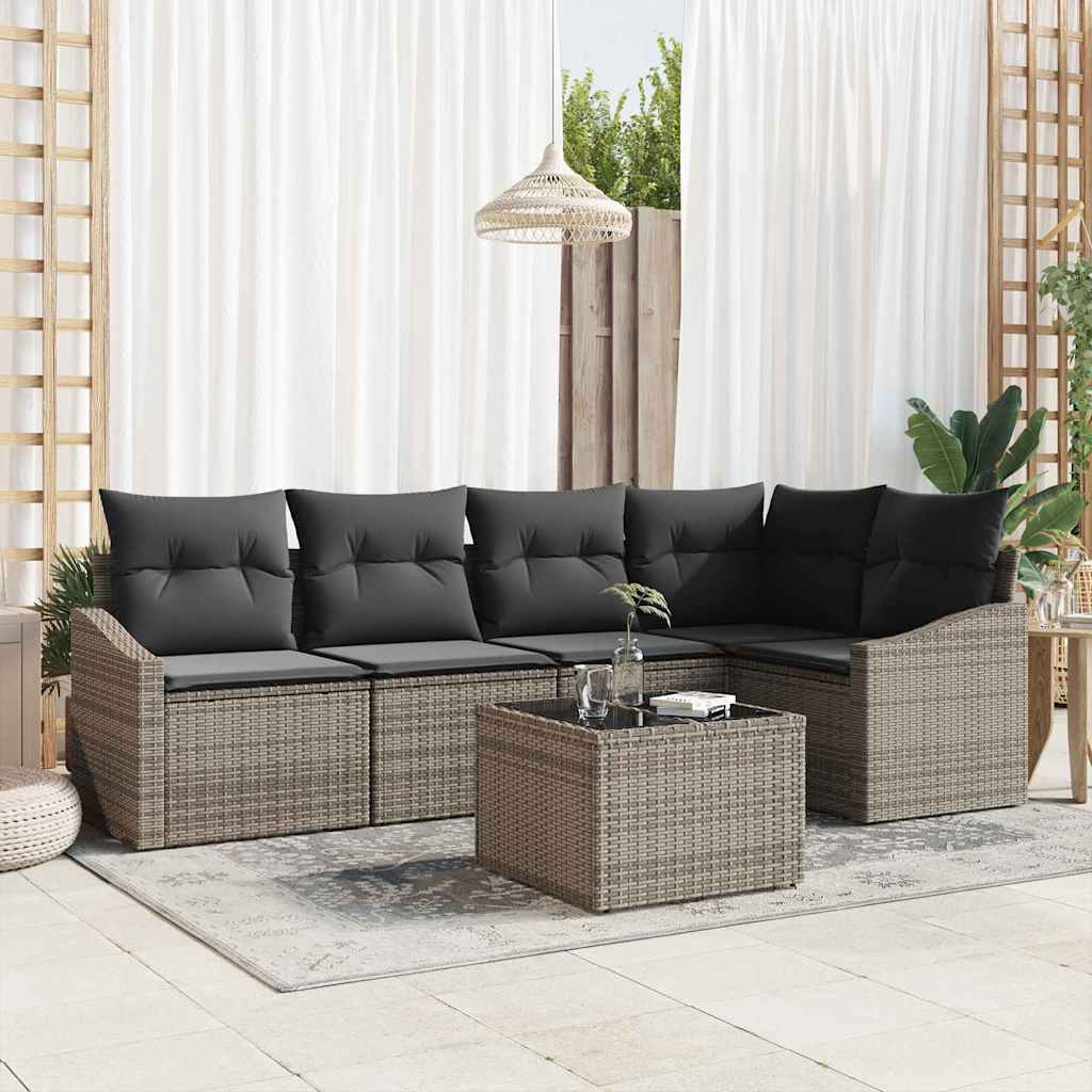 Garden Sofa Set with Cushions 6 Pcs Light Grey Poly Rattan