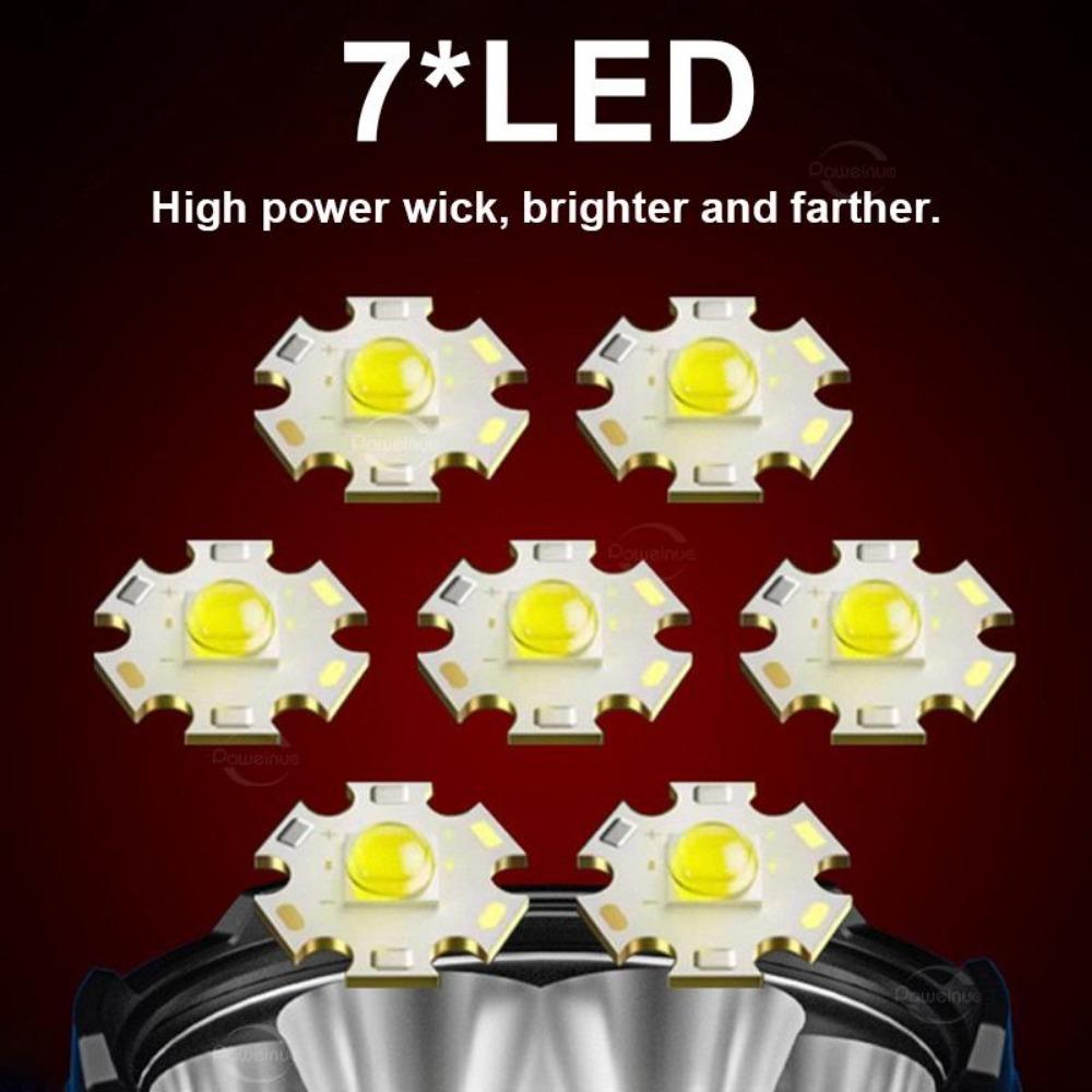 7LED Strong Light High Power LED Flashlight Rechargeable USB Torch Long Range Flashlight Fishing Hunting With COB Light