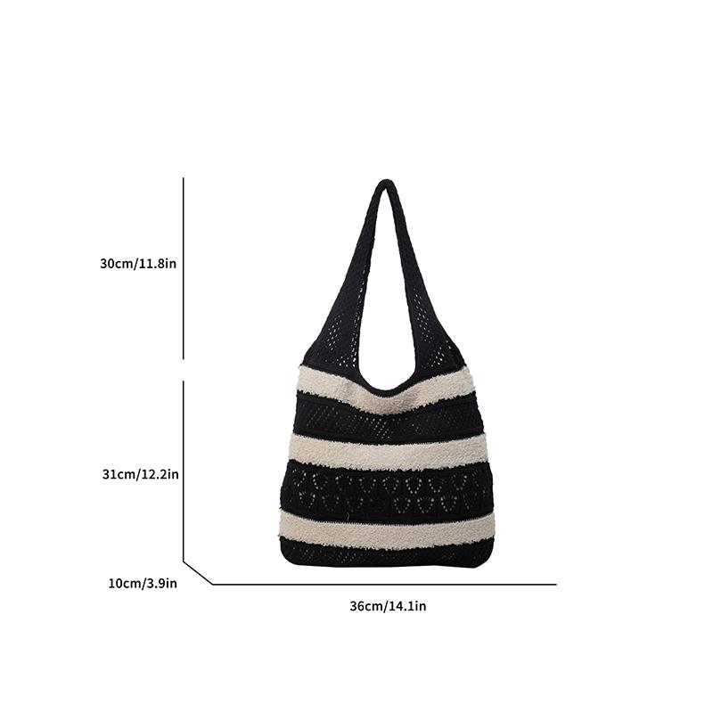 Yogodlns Модная винтажная полосатая вязаная сумка-тоут с цветными блоками — фото 14