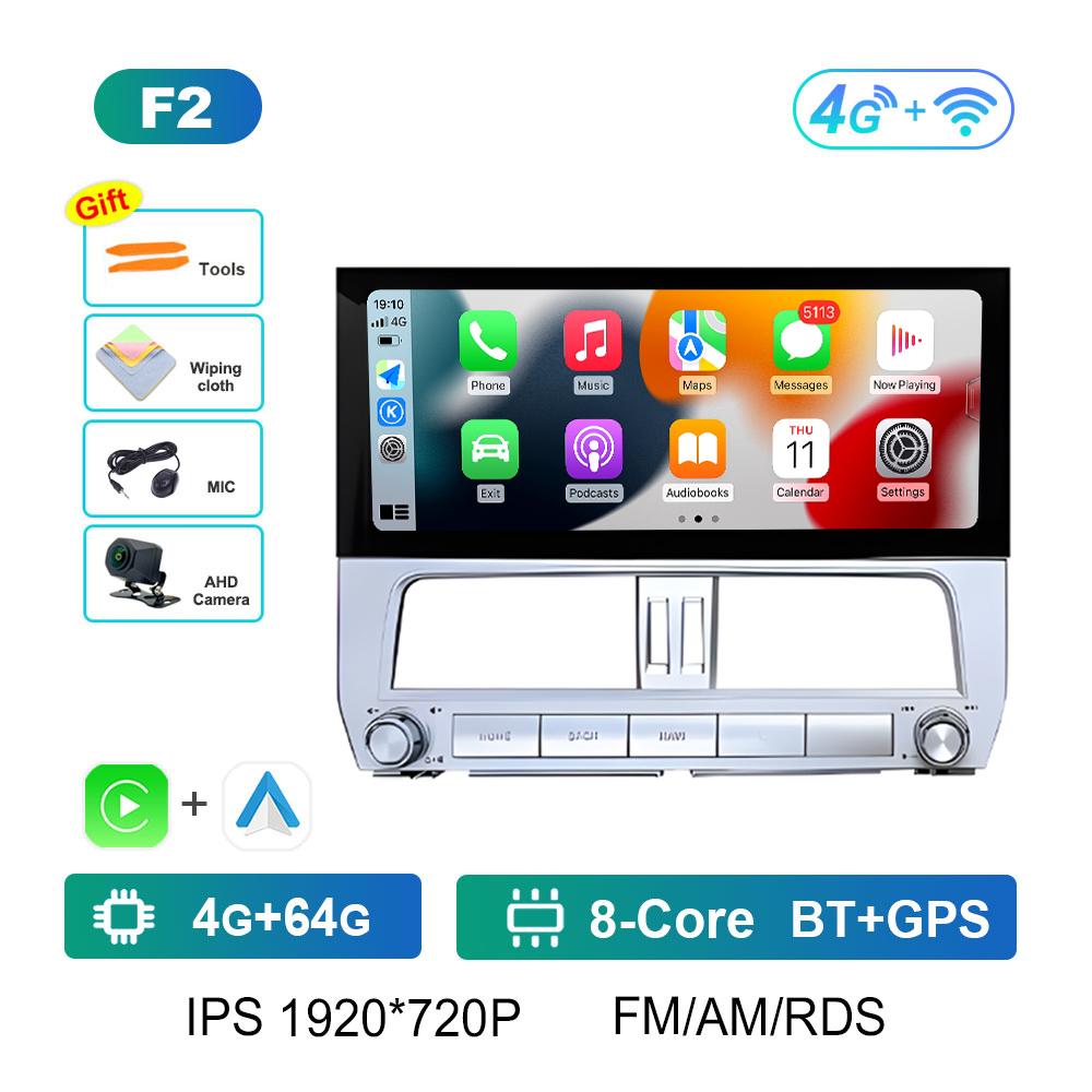 Navigation GPS Wireless Carplay Car Video for Toyota Prado 2018 Radio Player 12.3 Inch Autoradio Bluetooth Cooling Fan Head Unit