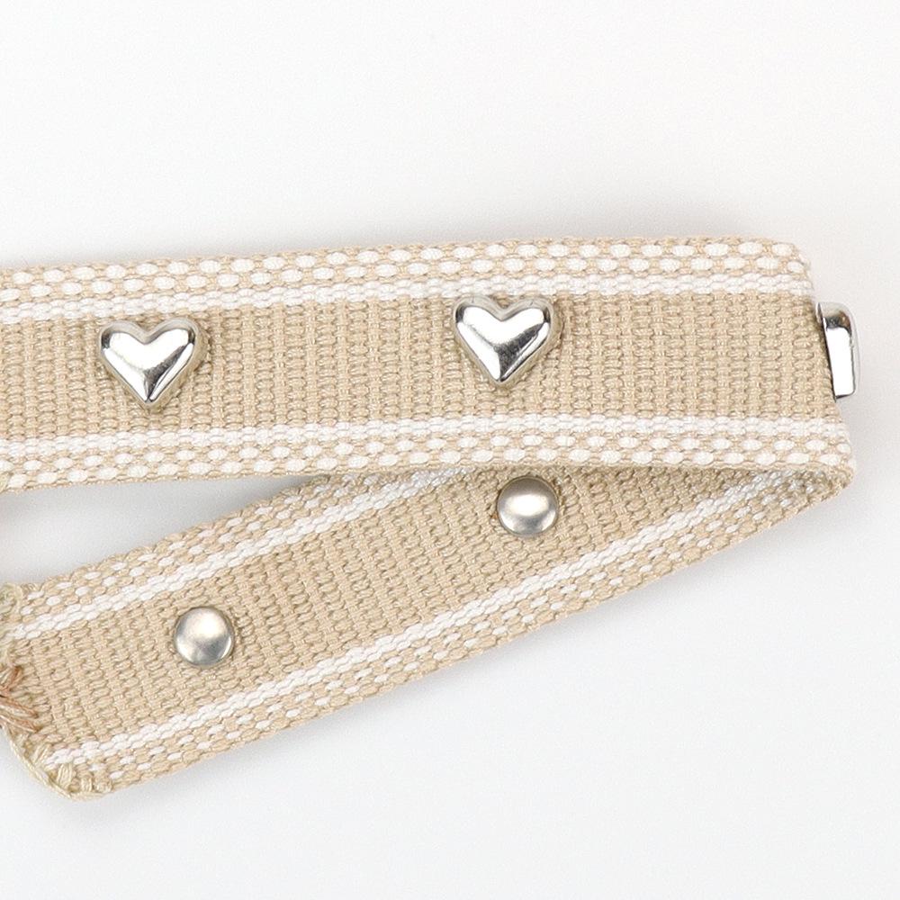 European and American Rivet Metal Heart Tassel Woven Bracelet for Women