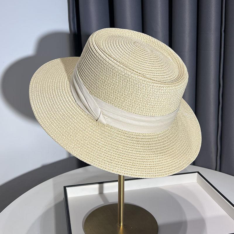 French flat-top sunshade straw hat children's new straw top hat summer seaside vacation sun protection beach sun hat