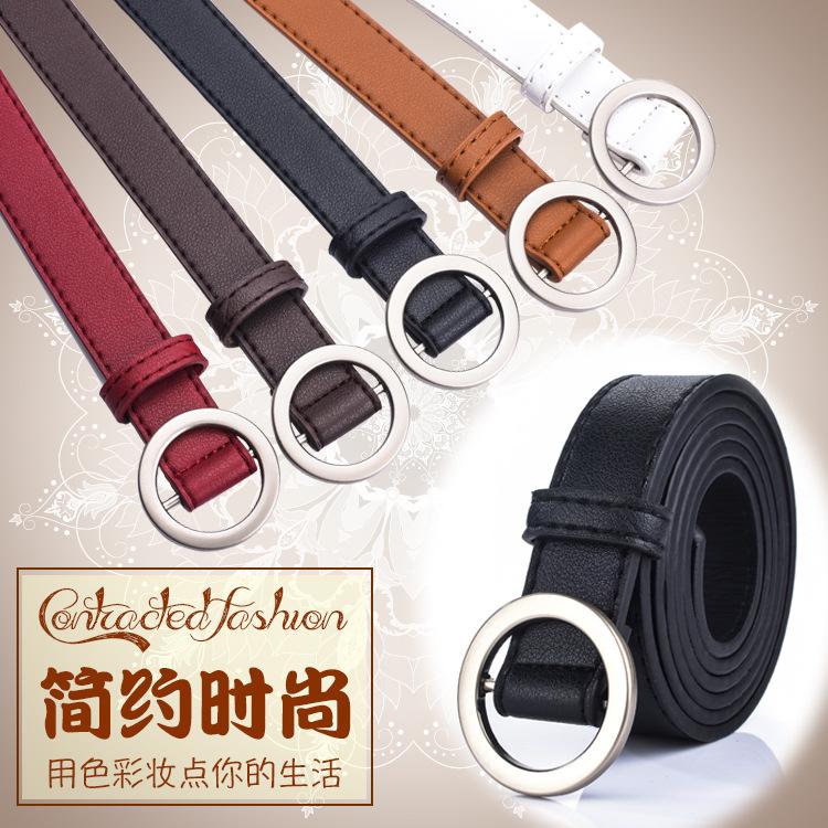 Non-Porous Round Buckle Student Belt Women'S Decoration Simple Thin Belt Belt Belt