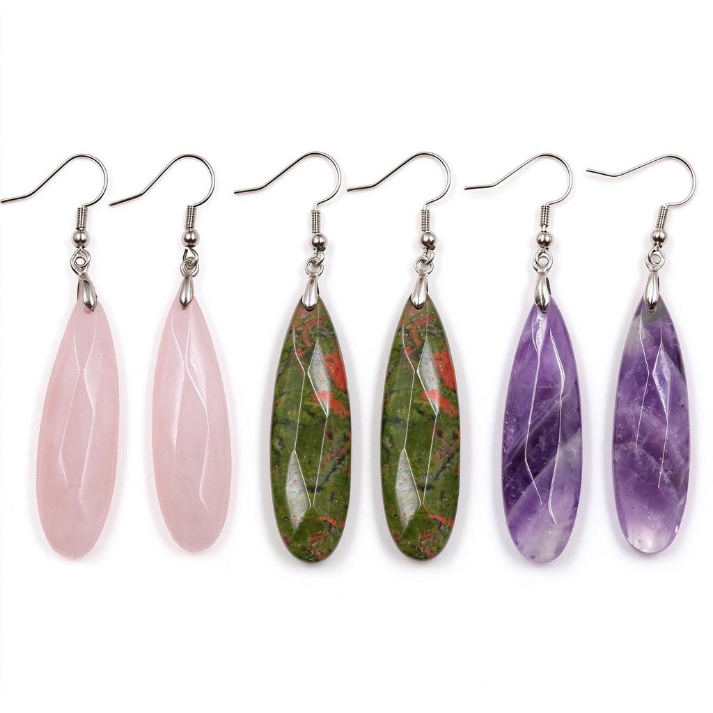 Natural Crystal Earrings Facted Water Drop Earrings Female Geometric Dangle Earrings