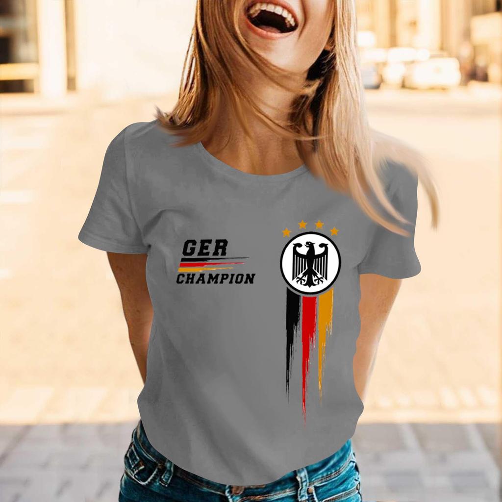 Womens Casual Crew Neck Short Sleeve Pullover T Shirt Letter Print Top Loose Fit Comfortable Supporter Tee for Sports Events Daily Wear