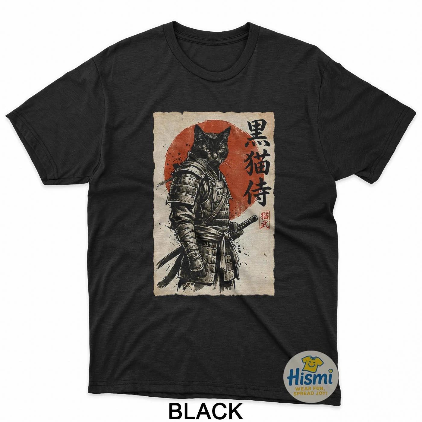 Samurai Cat Warrior Japanese Art Kawaii Anime Cat Samurai T-Shirt S