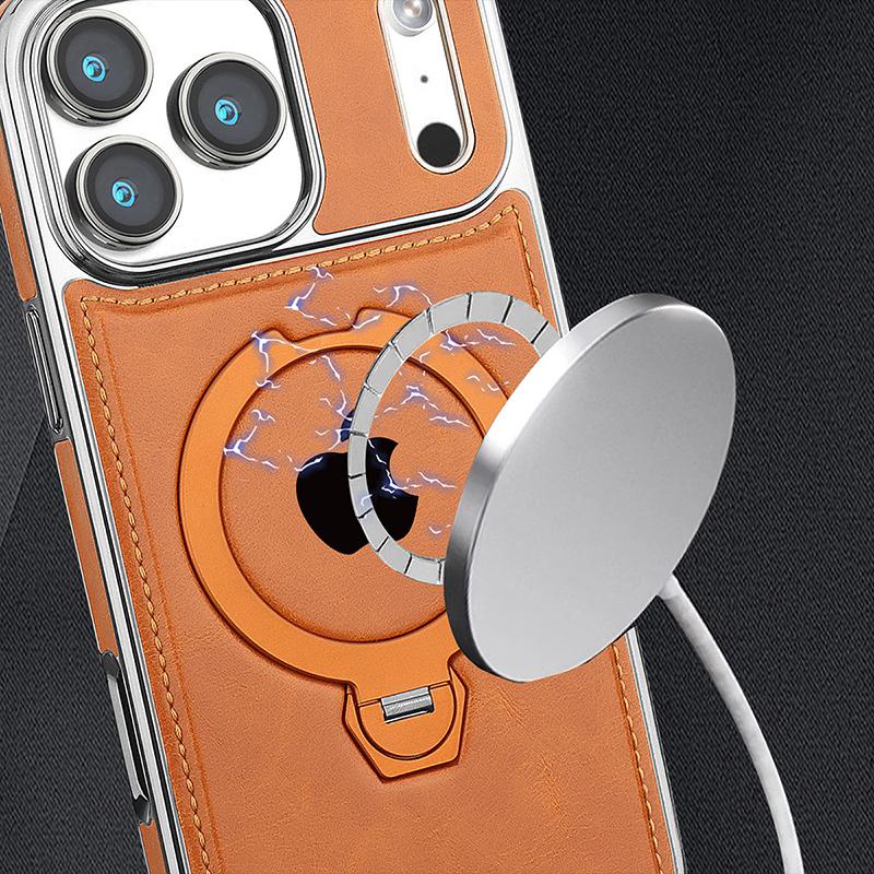 Supporto Magnetico Rotante Custodia in Pelle di Lusso per Telefono Per iPhone 11 12 13 14 15 16 17 Pro Max Plus Ricarica Wireless Copertura Antiurto