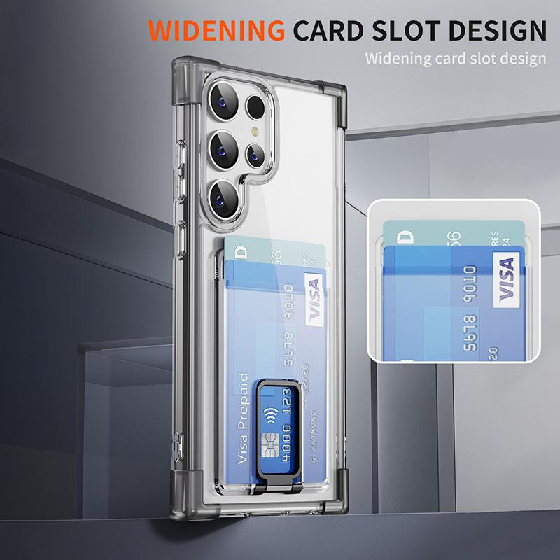 Luxury Wallet Card Slot Metal Bracket Four Corner Shockproof Phone Case for Samsung S24 Ultra S22 S21 S23 Plus Note 20 Ultra