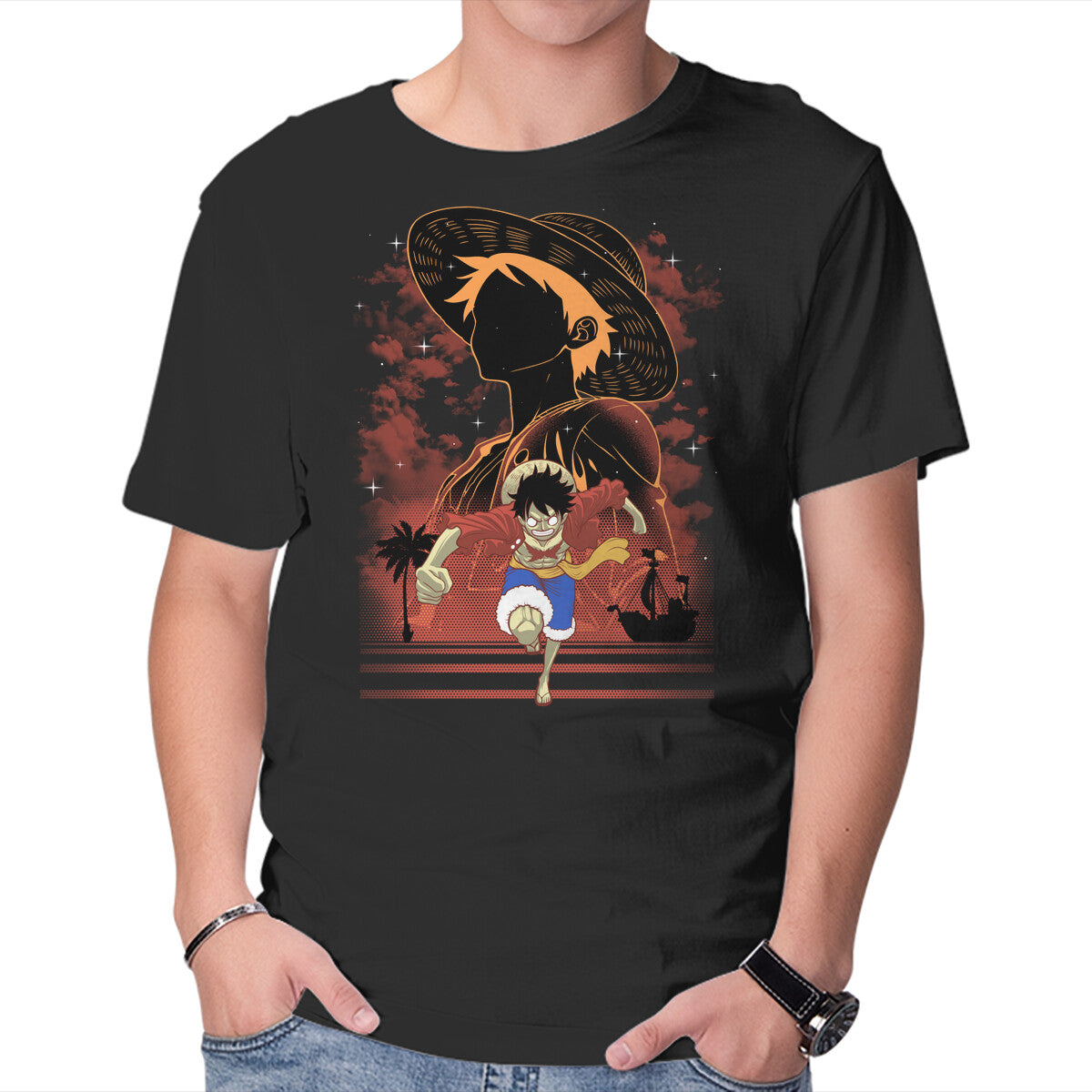 Unisex Crew Neck T-Shirt Rubber Pirate Shadow Lineart Graphic Short Sleeve Casual Tee S