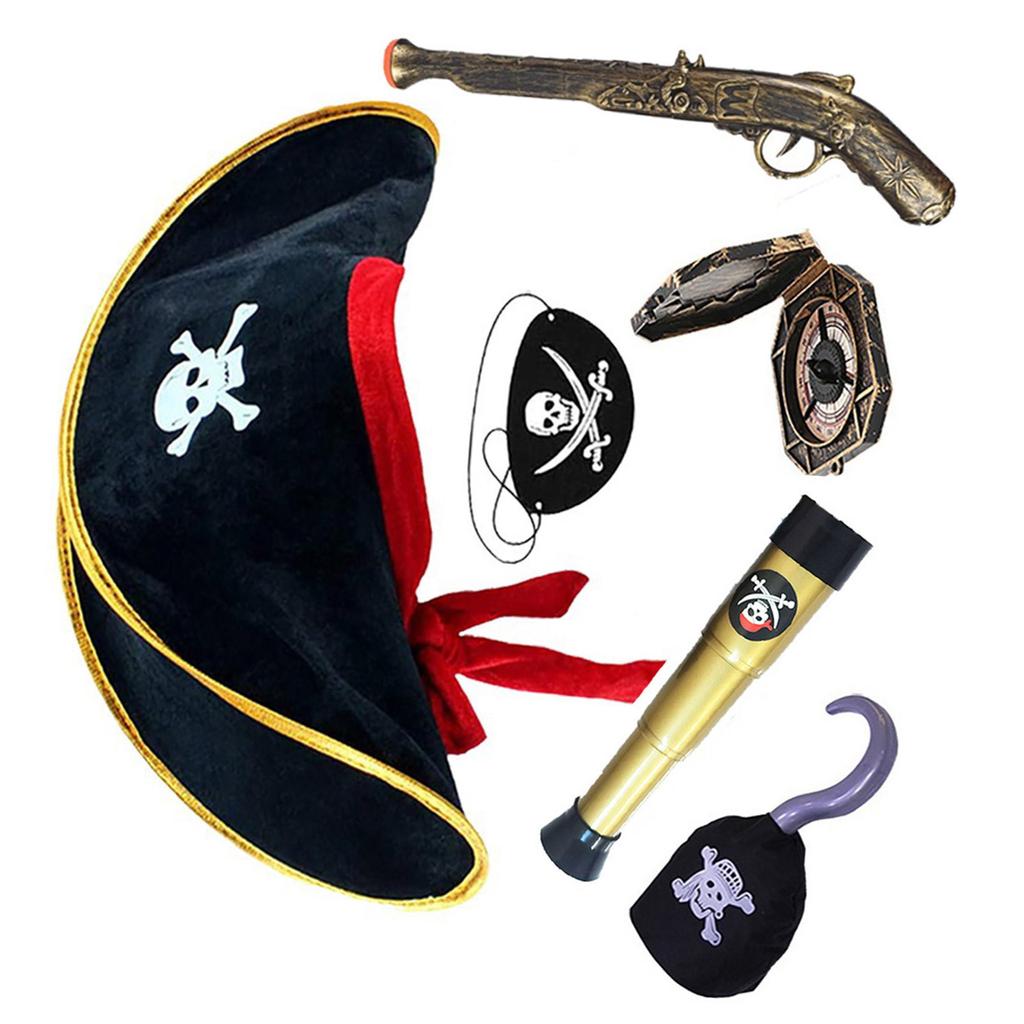 Pirate Compass Skull Print Hat Costume Kits for Treasure Hunt Stylish Role Play Accessories for Halloween Party