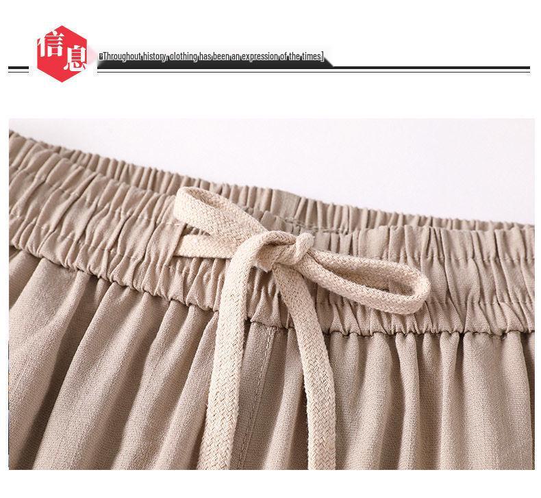 Women's Summer Cotton-Linen Loose Wide-Leg Crop Pants 216 - Plus Size