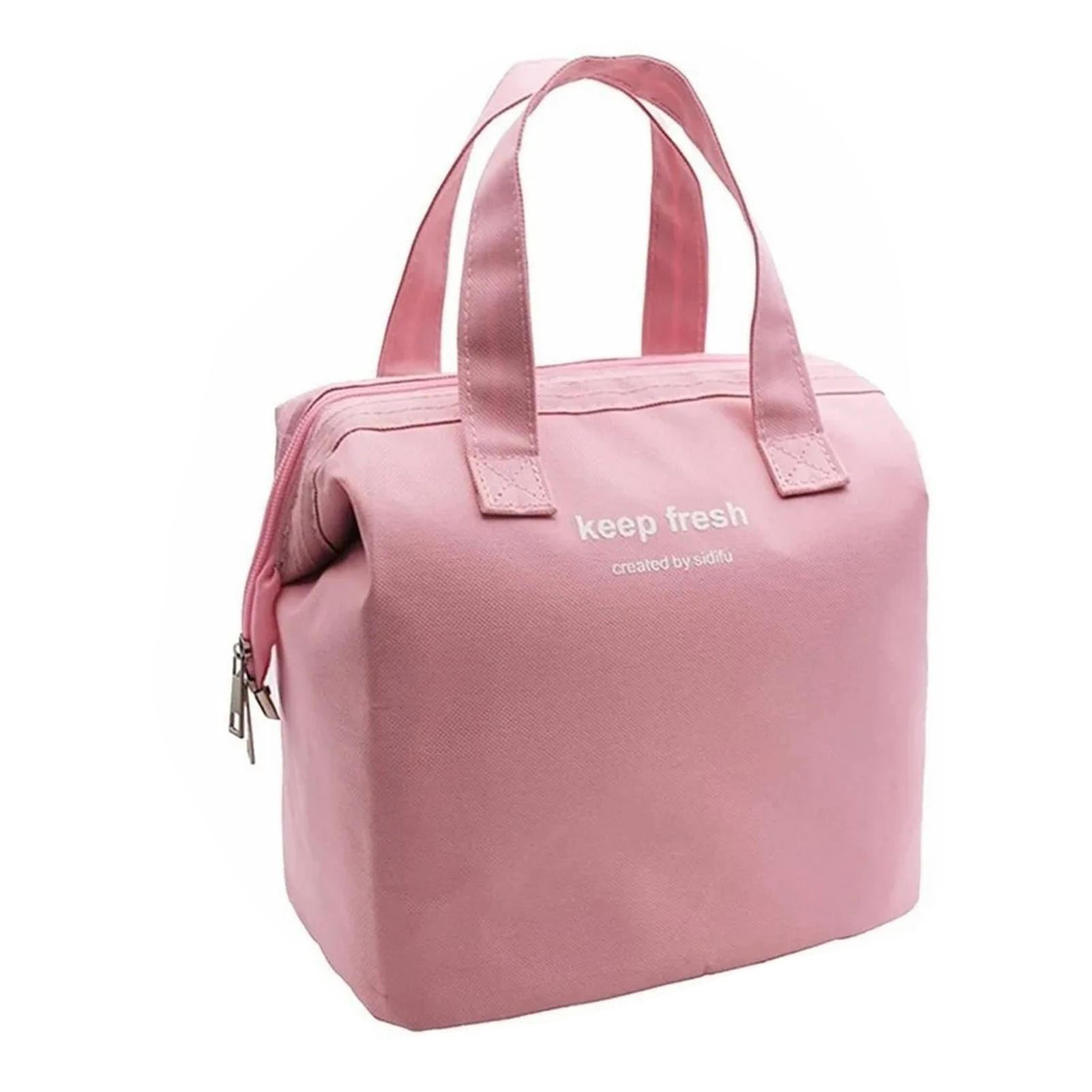 

Insulated Lunch Bag Solid Color Oxford Cloth Waterproof Metal Zipper Portable Lunchbox for Commuting Pink