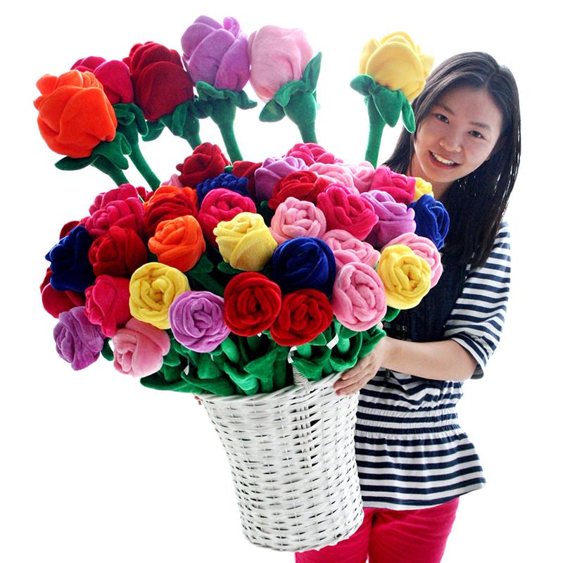 1pcs Cartoon Rose Flower Stuffed Soft Plush Toy Creative Curtain Buckle Home Decoration Christmas Valentine's Day Gift For Girl