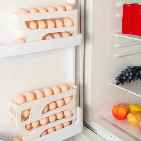 Fridge Side Door Slide Egg Rack Rolling Four Tiers Automatic Stoarge Large Capacity 30