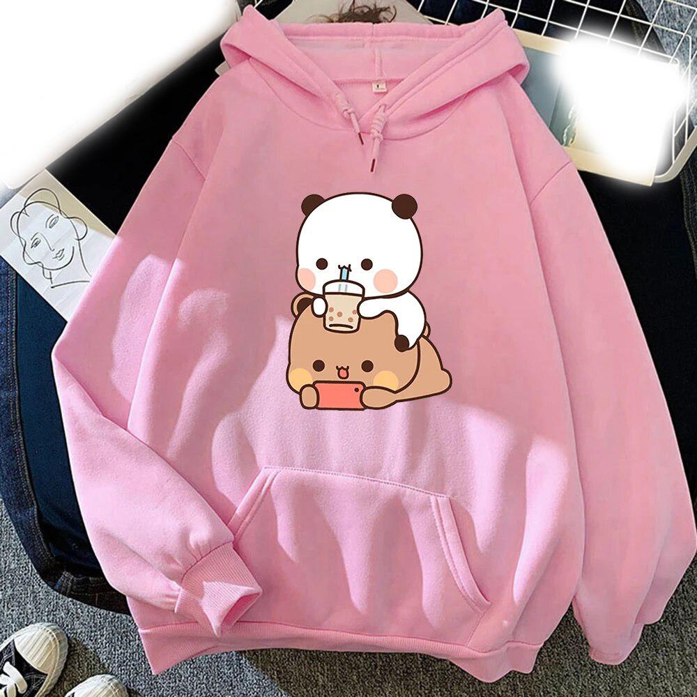 New Kawaii Bubu And Dudu Drink Bubble Tea Print Woman Unisex Fashion Hoodie