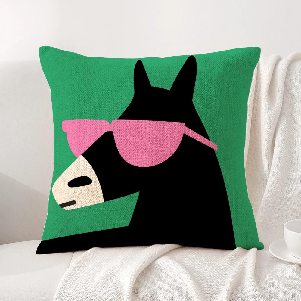 Cartoon Animal Cute Cushion Cover Natural Linen Organic Fabric DoubleSided Printing Sofa Home Decor Breathable Bed Pillow