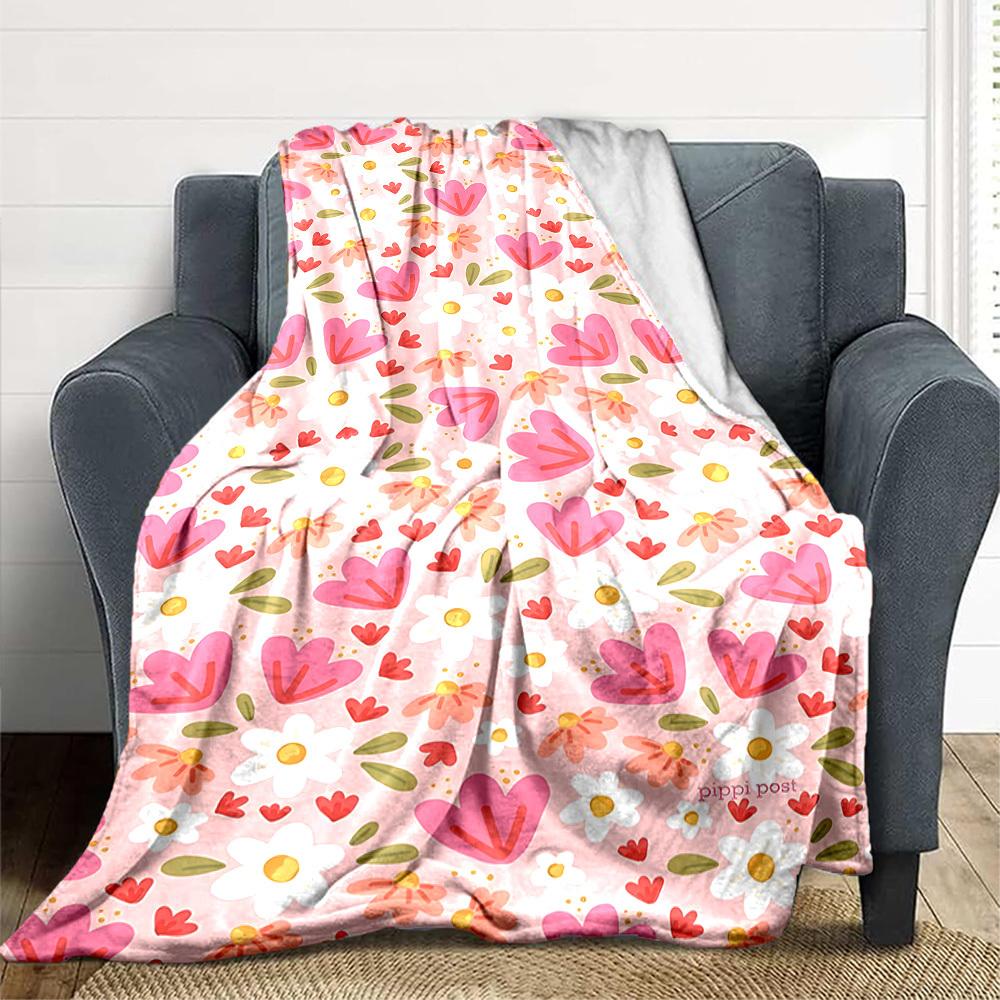 1pc Floral Pattern Lightweight Flannel Blanket, Comfortable and Warm Blanket, for Office and Camping Sofa Bed, Livingroom170
