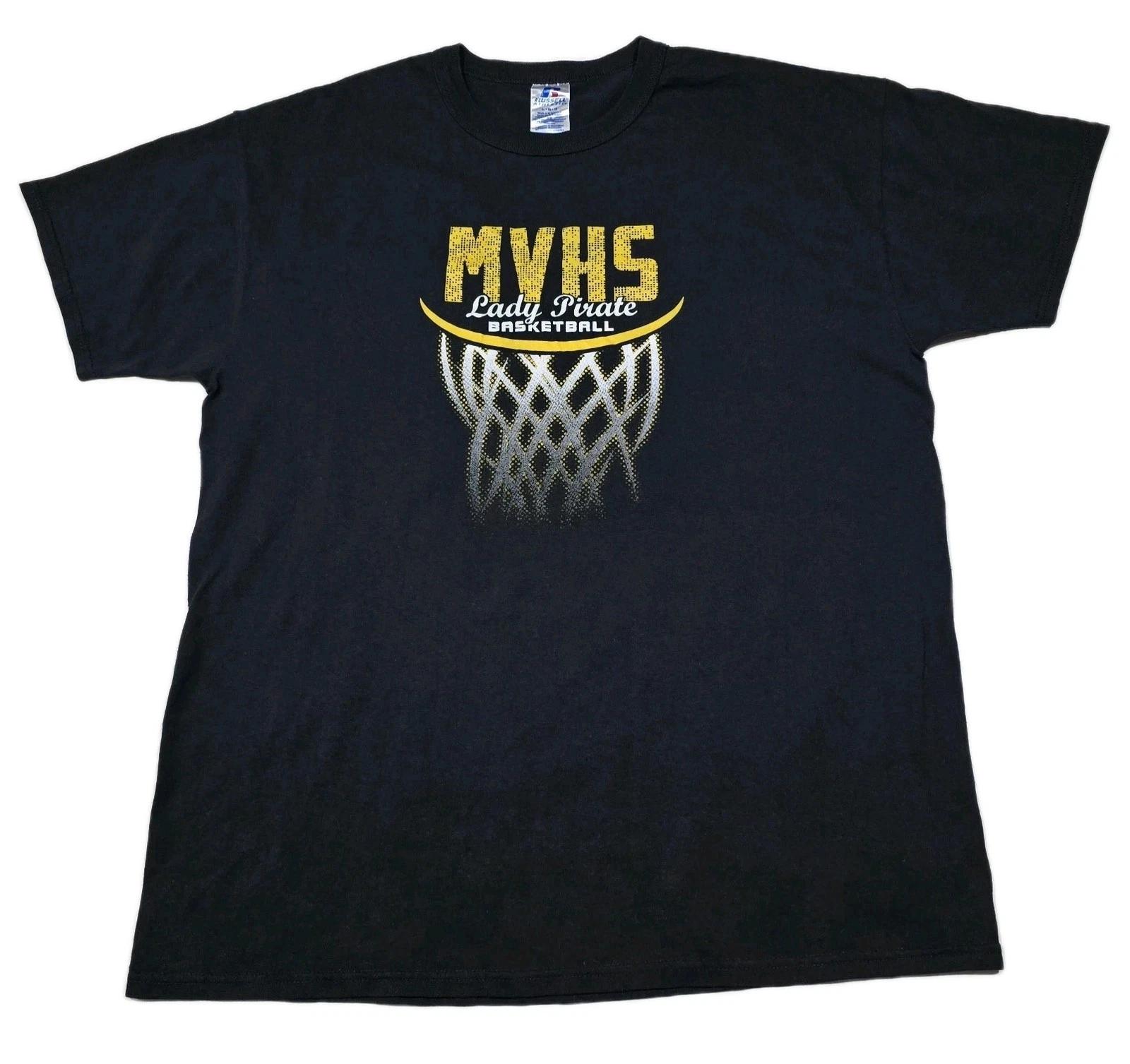 MVHS Monte Vista Lady Pirate Basketball 100% Cotton T-shirt Mens Tees Top Mens Size L Large Black Russell XL