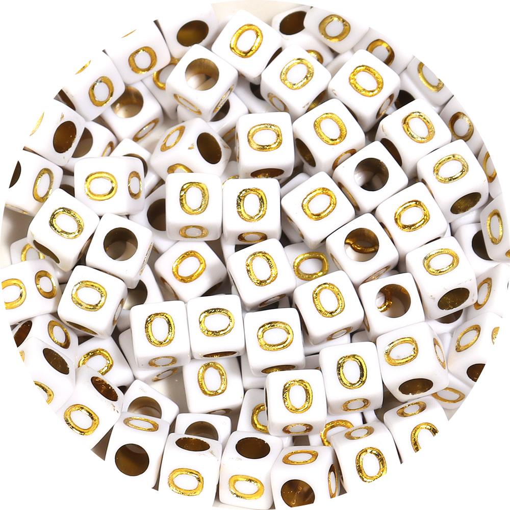 100pcs A-Z Acrylic Letter Square Beads Gold Color 6mm Large Hole Loose Bead for DIY Bracelet Necklace Jewelry Beaded Accessories