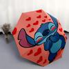 Stitch,Hearts Automatic Folding Umbrella   Simple 8 Rib Design, Bright Cartoon Pattern, Durable Iron Frame, Suitable For Travel, Outdoor, Be
