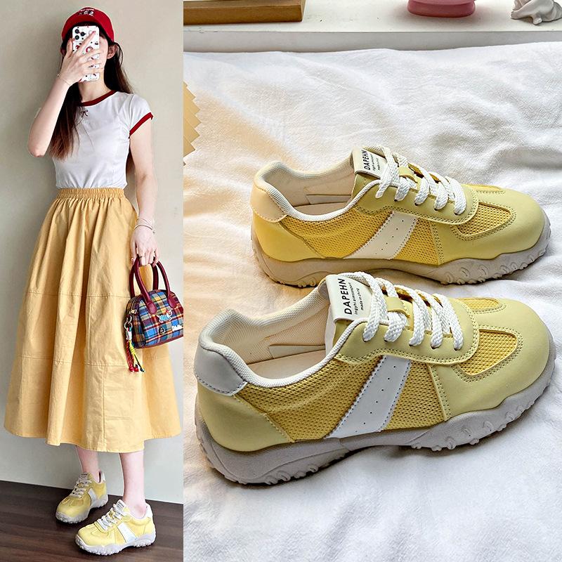 Forrest Gump Shoes Women's 2025 New Summer Mesh Breathable Thick-soled German Training Sports Shoes Light Soft Sole Yellow Super Fire