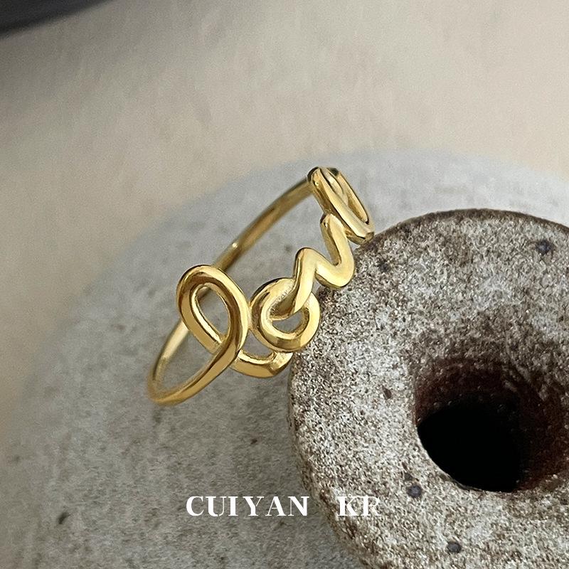 Cui Yan S925 Sterling Silver Korean Love Letter Ring for Women - Fashionable Index Finger Jewelry Adjustable