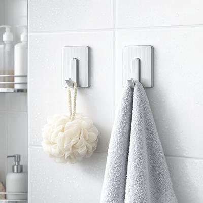 6pcs/set No Drill Stainless Steel Hooks Waterproof Wall Mounted Self Adhesive Hooks Heavy Duty Space Saving Towel Rack Wall Door